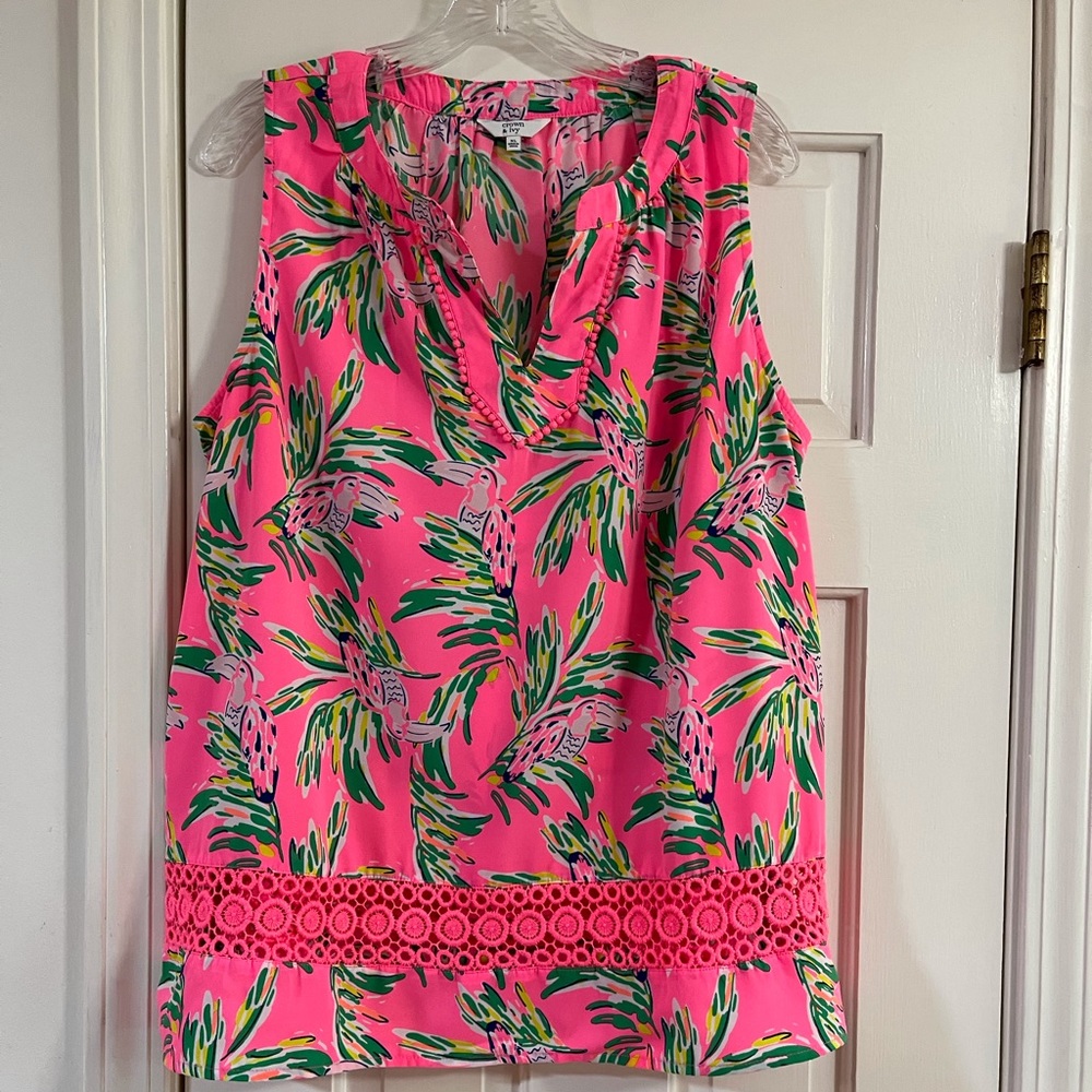 Crown & Ivy Top Size XL, SO LIKE Lilly!  Bright pink, floral.